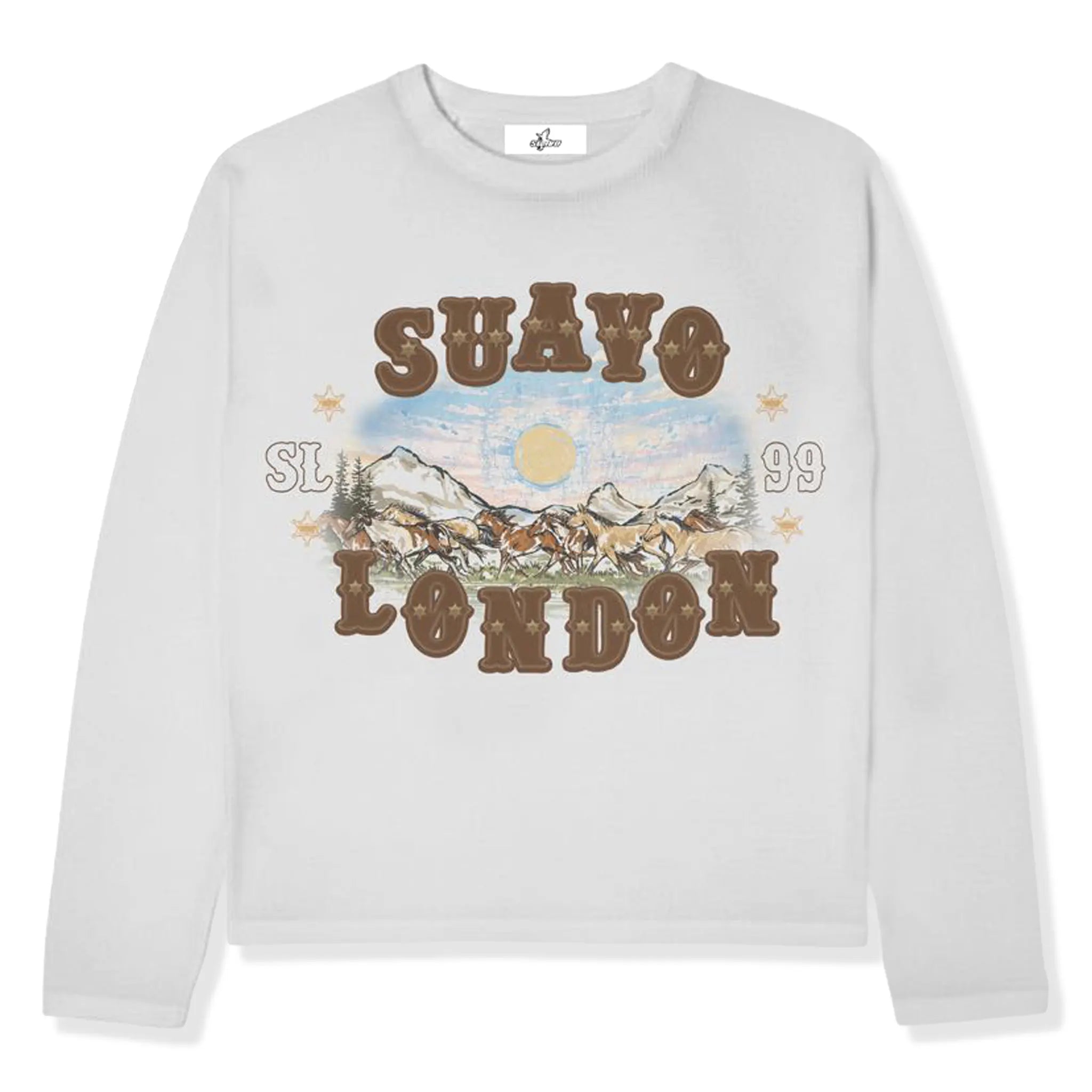 Front View of Suavo London Rodeo L/S White T-Shirt